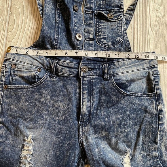 JCJQ Denim Skinny Overalls Womens L 30x30 Stonewash Stretch Torn Distressed - Picture 7 of 12